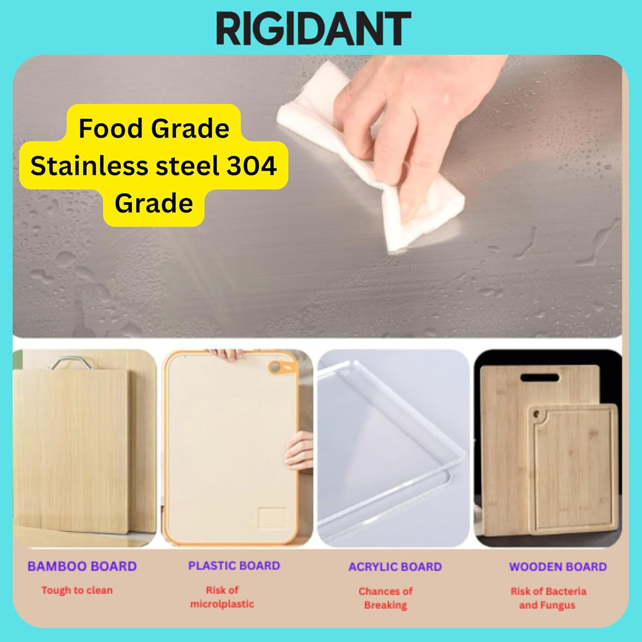 RIGIDANT Premium Stainless Steel Countertop Chopping Board (41 × 31 cm)