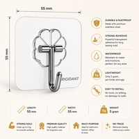 RIGIDANT Stainless Steel Self Adhesive Wall Hook | No Drilling | Waterproof | Rustproof | Heavy Duty 5 KG | Damage-Free Removable Hook for Bathroom, Kitchen, Bedroom & Office