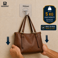 RIGIDANT Stainless Steel Self Adhesive Wall Hook | No Drilling | Waterproof | Rustproof | Heavy Duty 5 KG | Damage-Free Removable Hook for Bathroom, Kitchen, Bedroom & Office