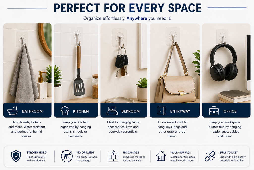 RIGIDANT Stainless Steel Self Adhesive Wall Hook | No Drilling | Waterproof | Rustproof | Heavy Duty 5 KG | Damage-Free Removable Hook for Bathroom, Kitchen, Bedroom & Office