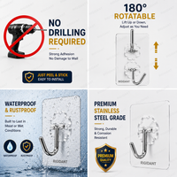 RIGIDANT Stainless Steel Self Adhesive Wall Hook | No Drilling | Waterproof | Rustproof | Heavy Duty 5 KG | Damage-Free Removable Hook for Bathroom, Kitchen, Bedroom & Office