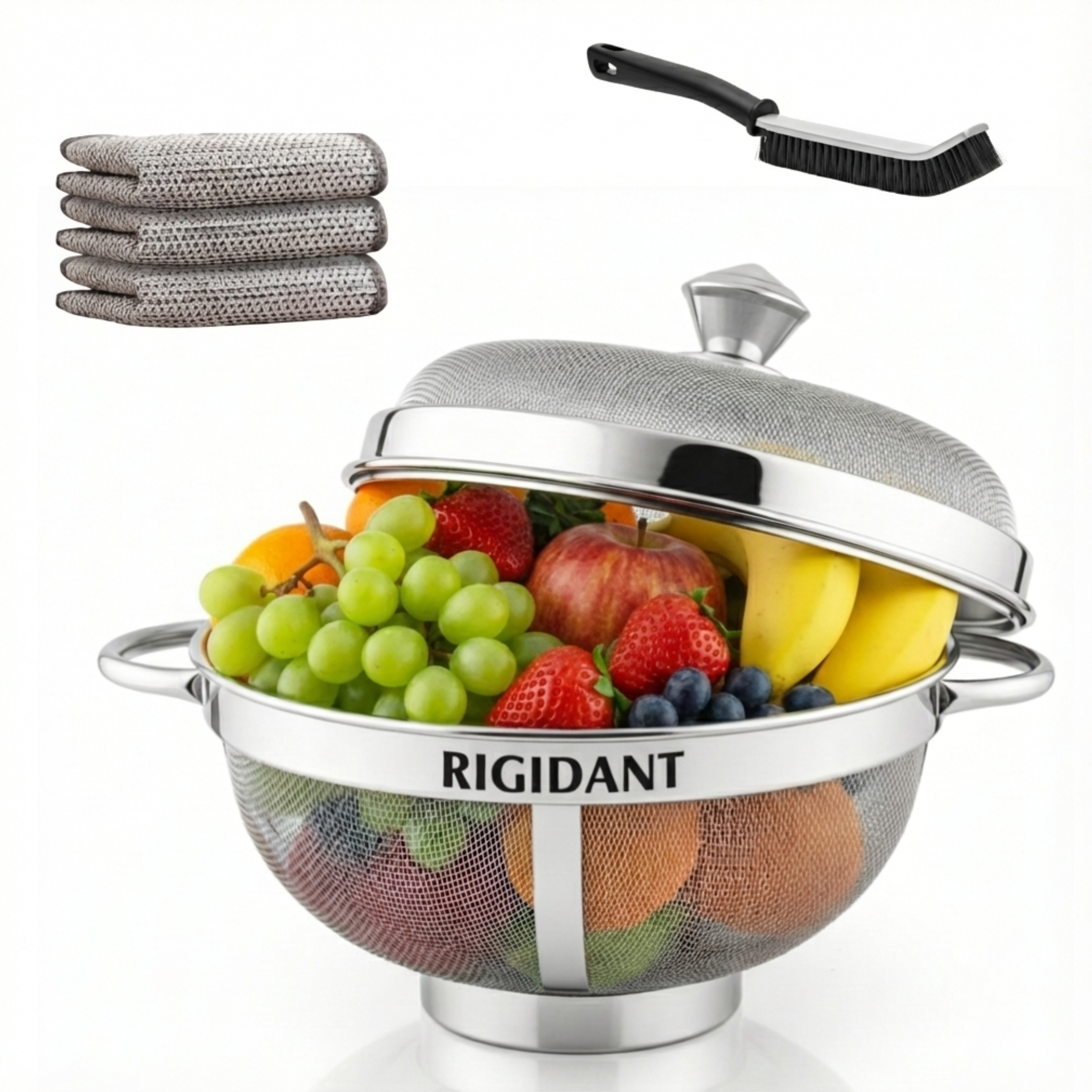 STAINLESS STEEL MESH FRUIT BASKET WITH LID