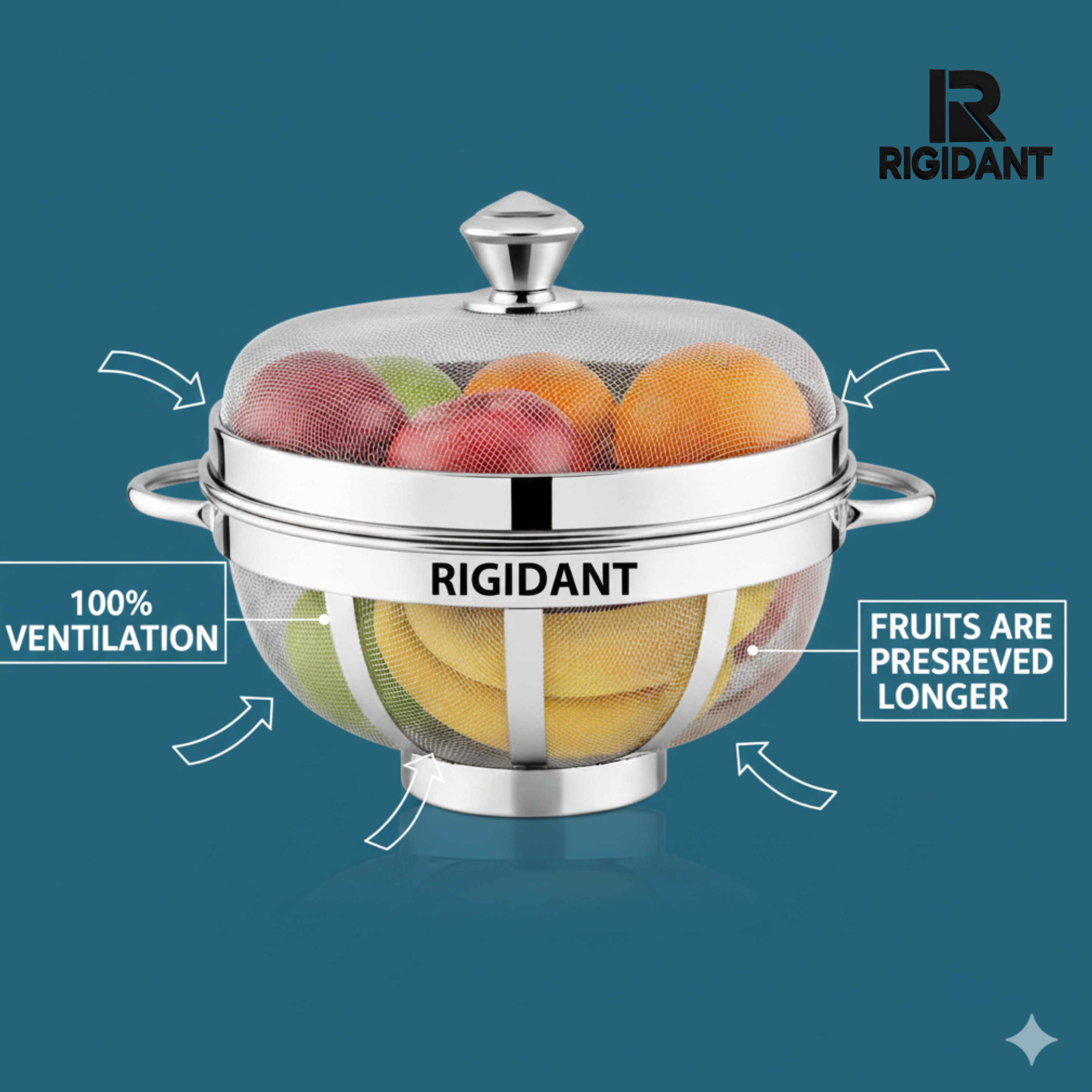 STAINLESS STEEL MESH FRUIT BASKET WITH LID