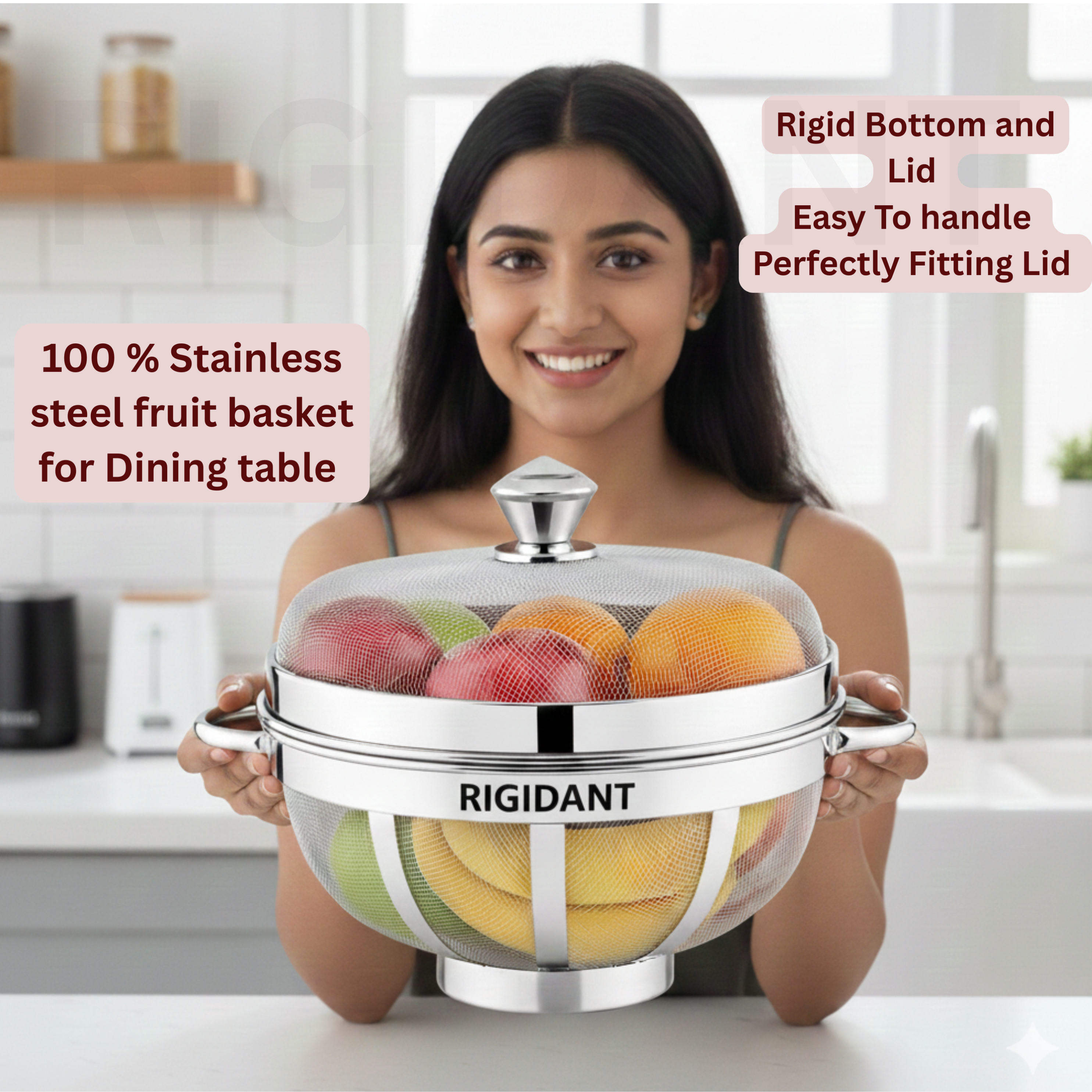 STAINLESS STEEL MESH FRUIT BASKET WITH LID
