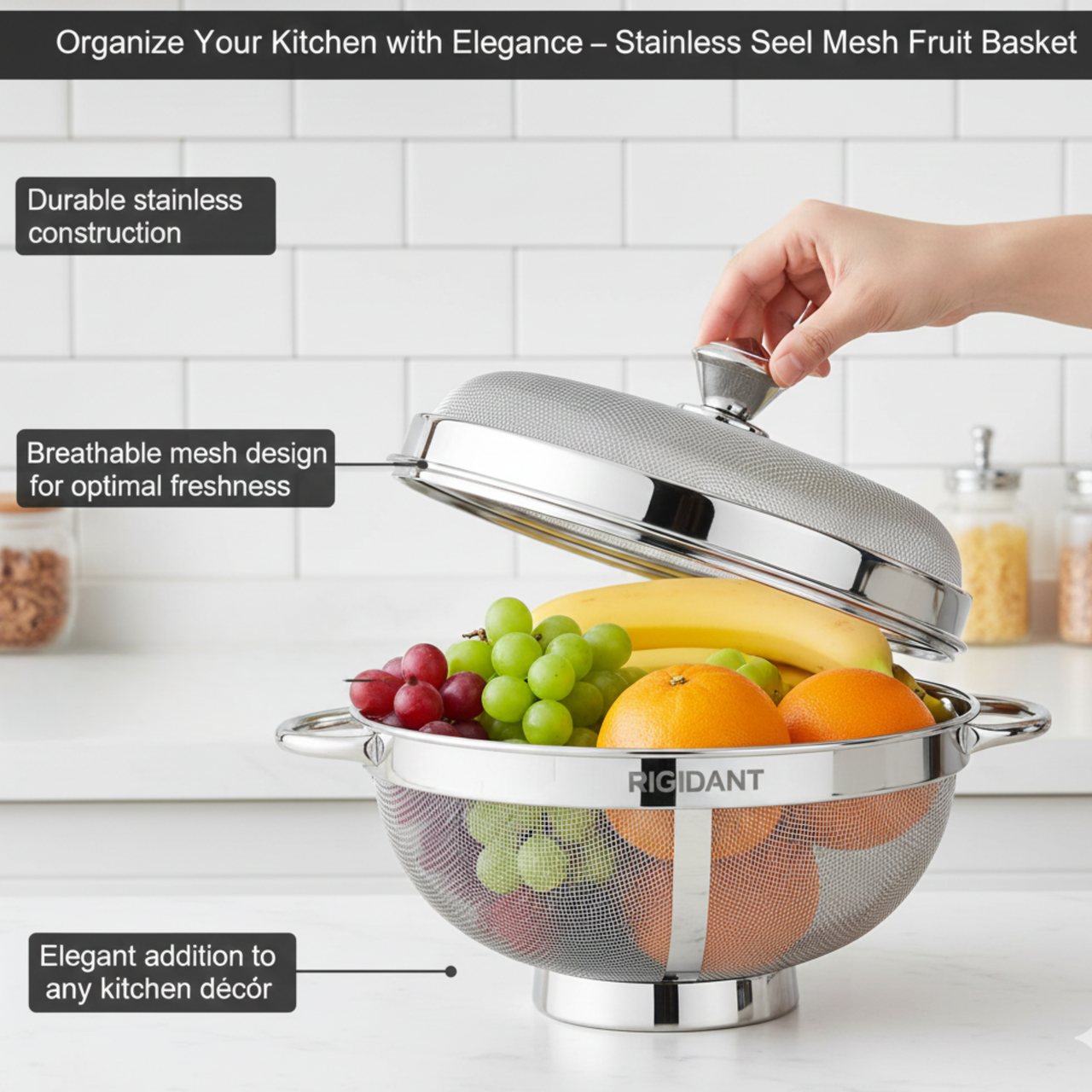 STAINLESS STEEL MESH FRUIT BASKET WITH LID
