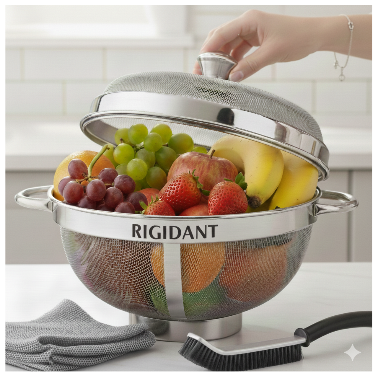 STAINLESS STEEL MESH FRUIT BASKET WITH LID
