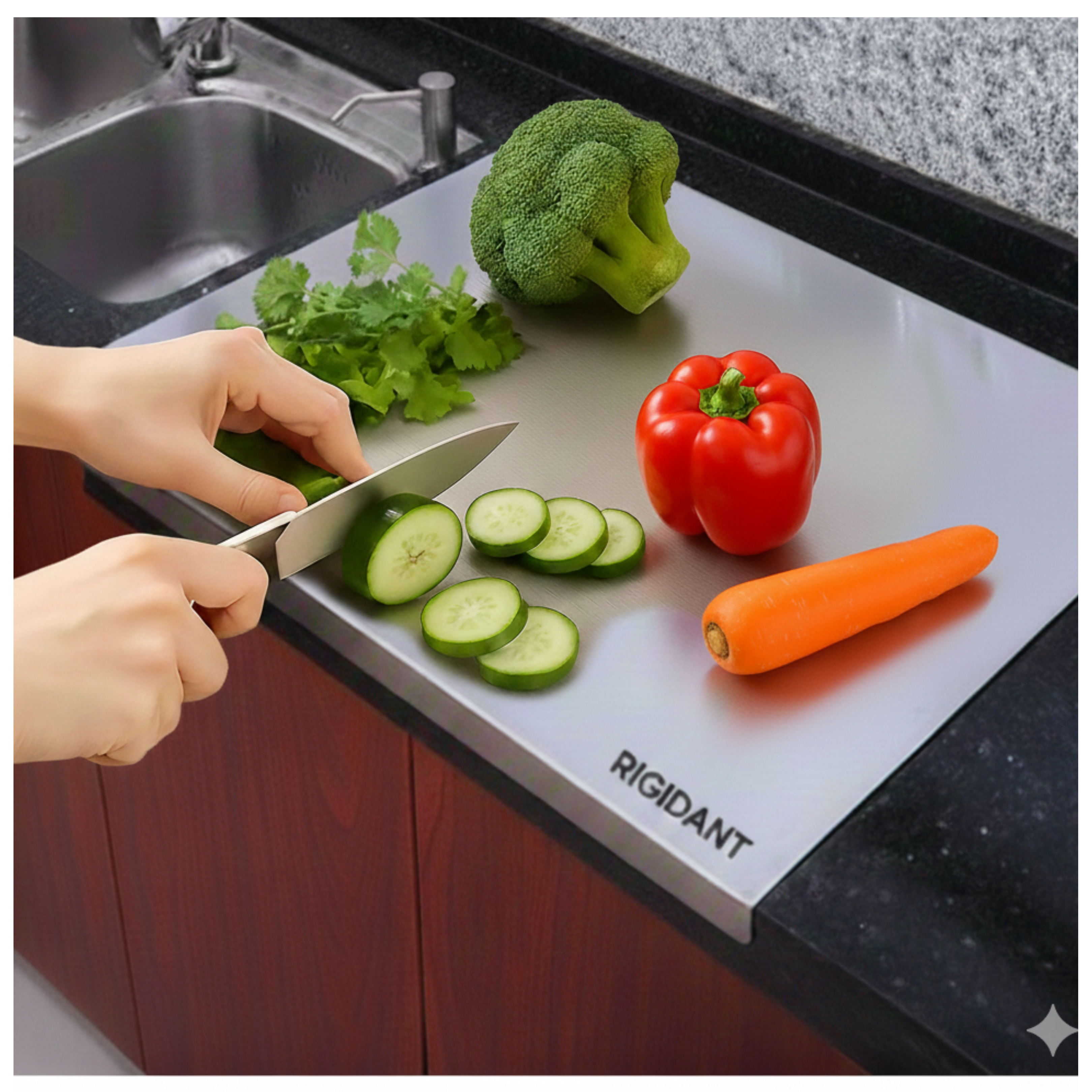 RIGIDANT Premium Stainless Steel Countertop Chopping Board (41 × 31 cm)