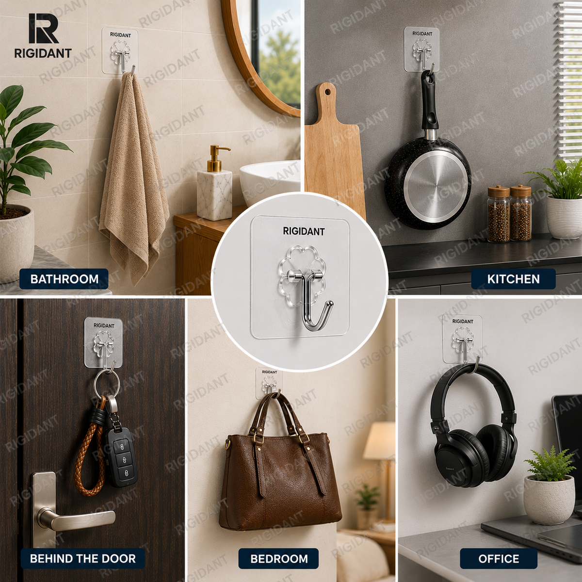 RIGIDANT wall hook in bathroom, kitchen, bedroom, office and behind the door