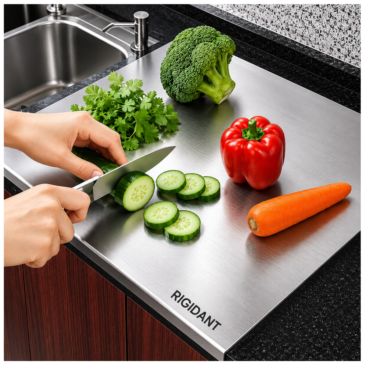 RIGIDANT Premium Stainless Steel Countertop Chopping Board (41 × 31 cm)